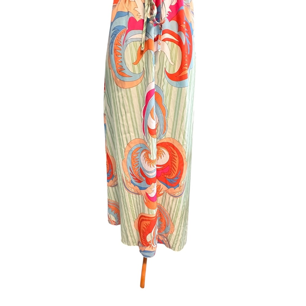 SHEIN Women's S Green Orange Abstract Print Kimono Sleeve Drawstring Maxi Dress - Picture 3 of 16